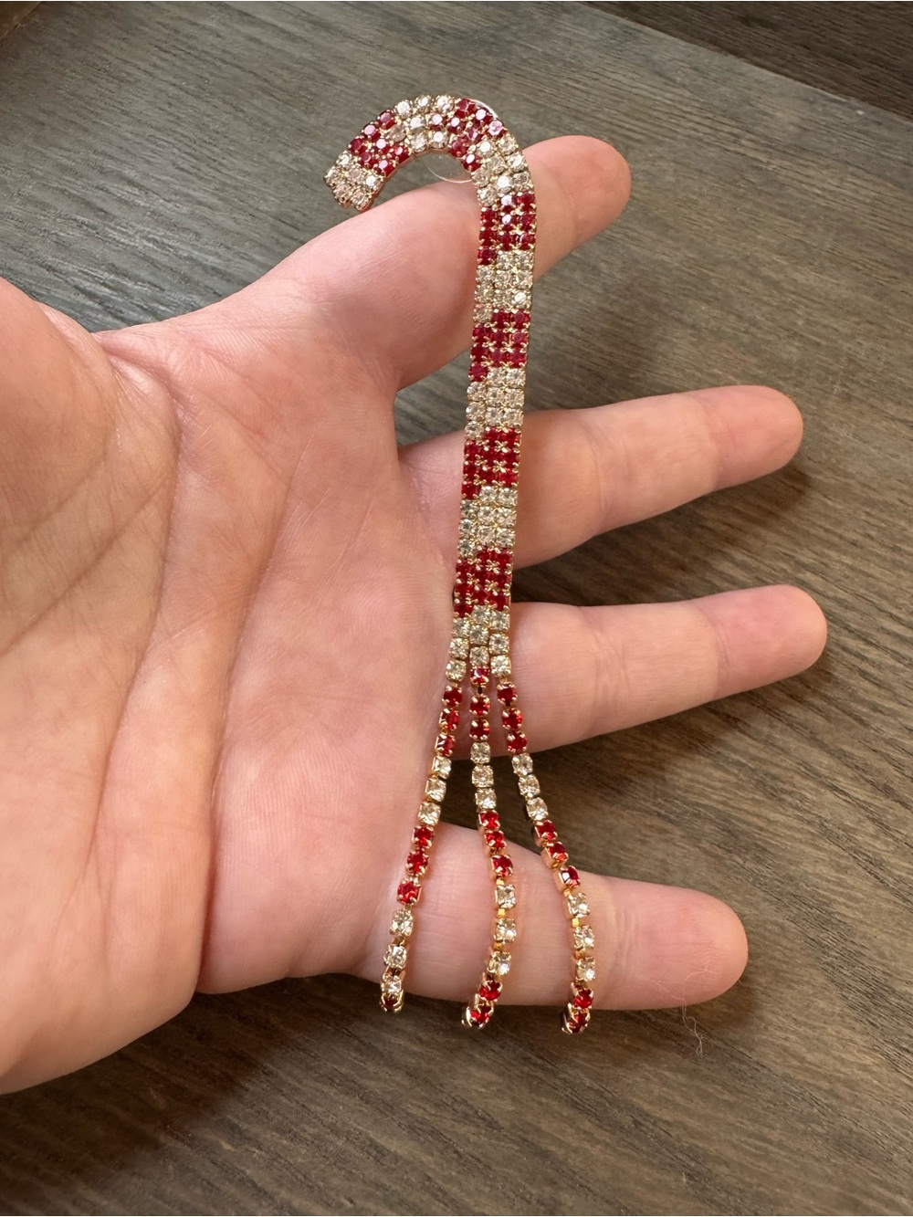 NEW Red and Clear Crystal Drop Candy-Cane Earrings Post Back - Picture 2 of 3